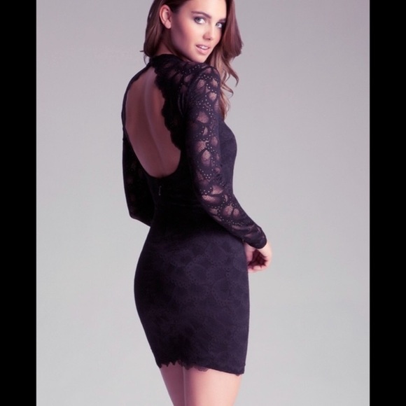 Bebe Black Open Back Lace Dress SP - Picture 3 of 7